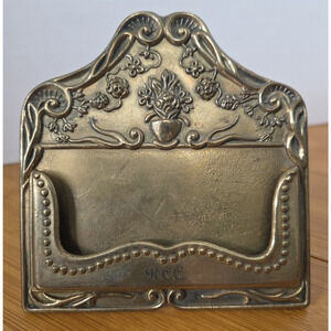 Ornate Brass Victorian Style Business Card Holder w/ Easel Stand Monogram